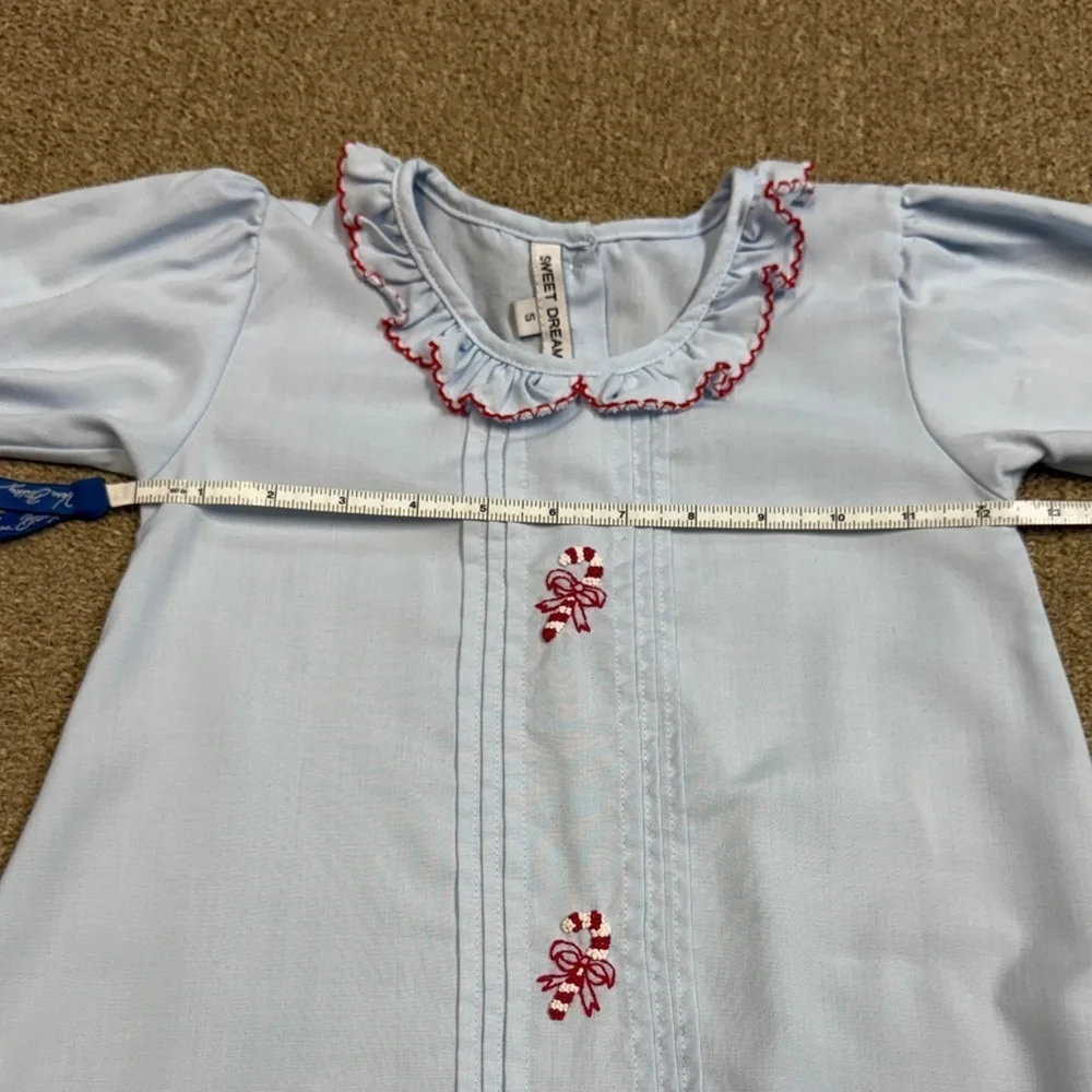 Sweet Dreams: Girls Light Blue Candy Cane Night Gown, Size 5